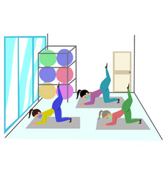 Women Is Group Training In Pilates Gym During