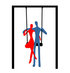 Happy Couple In Love Swinging On Swing Silhouette