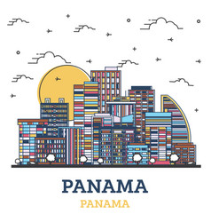 Outline Panama City Skyline With Color Buildings