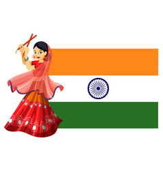 An Icon Of Indian Flag With Woman Dancing