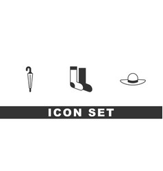 Set Umbrella Socks And Elegant Women Hat Icon