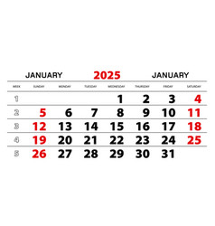 Wall Calendar 2025 For January Week Start From