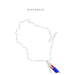 Wisconsin Us State Map Pencil Sketch