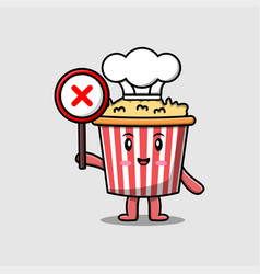 Cartoon Popcorn Chef Holding Wrong Sign Board