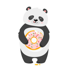 Cute Panda Eating Donut Flat