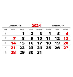 Wall Calendar 2024 For January Week Start From