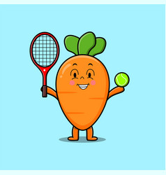 Cute Cartoon Carrot Playing Tennis Field