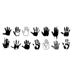 Handprint Set Black Palms Silhouettes Isolated