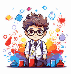 Cute Boy In Science Gown And Glasses Making