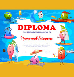 Kids Diploma Vitamin Characters On Summer Vacation