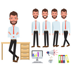 Male Office Manager At Desk Character Set With