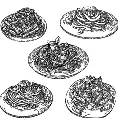 Pasta Italian Food Set Sketch Hand Drawn