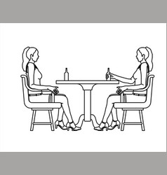 Design Of Sketch Of Two Women Eating Together