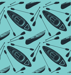 Seamless Pattern With Canoe Kayak And Paddles