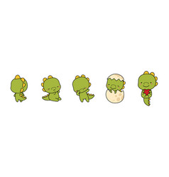 Set Of Cartoon Isolated Dino Cute Kawaii