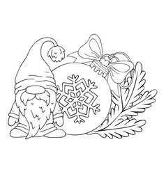 Coloring Book Gnome Christmas Ball Line Art Cute