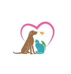 Parrot Cat Dog And Hummingbird With Pink Heart