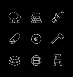 Set Line Icons Of Timber Industry