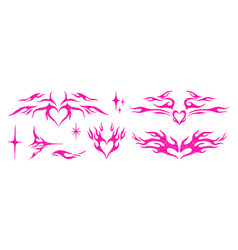 Set Of Hand Drawn Y2k Style Tribal Heart And Star