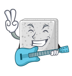 With Guitar Feta Cheese Block On Plate Cartoon