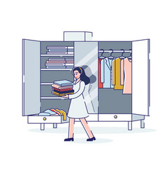 Woman Organizing Wardrobe Packing Or Unpacking