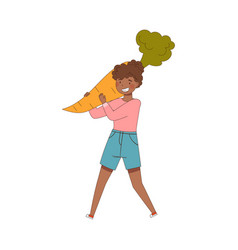 African American Female Carrying Huge Carrot