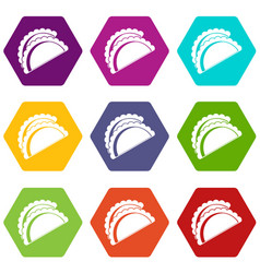 Empanadas De Pollo Icon Set Color Hexahedron