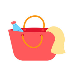 Red Tote Bag With Water Bottle And Beach Supplies