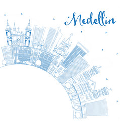 Outline Medellin Colombia City Skyline With Blue