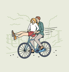 Overjoyed Couple Ride Bike In Park