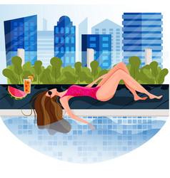 A City Girl Sunbathing On Private Rooftop Pool