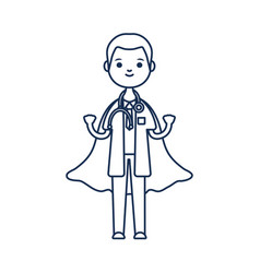 Cartoon Doctor With Hero Layer Icon Line Style