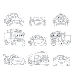 Color Book Cars Black And White Outlined Flat