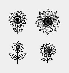 Set Of Sunflowers Isolated On White Background