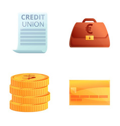 Credit Union Icons Set Cartoon