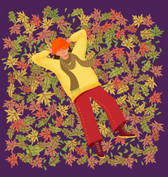 Girl Lies On Autumn Leaves