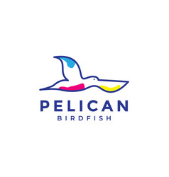 Line Abstract Colorful Flying Pelican Logo Design