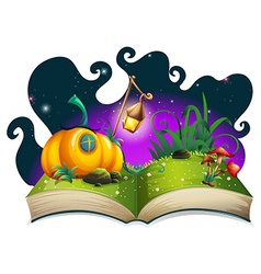 Storybook With Pumpkin House At Night