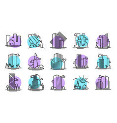 City Buildings Line Icon Set Office Building