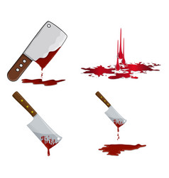 Cleaver With Blood Icon Set Bloody Butcher Knife