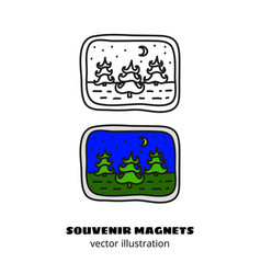 Doodle Souvenir Magnet With Fir Trees At Night