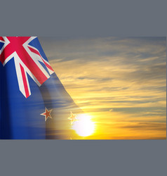 New Zealand Flag On Background Of Sky