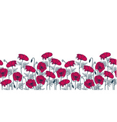 Vintage Red Poppy Field Border