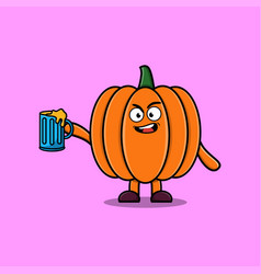 Cute Pumpkin Cartoon Character With Beer Glass