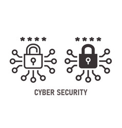 Cyber security linear icon with shield Royalty Free Vector