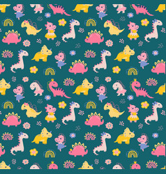 Seamless Pattern With Dino Girls