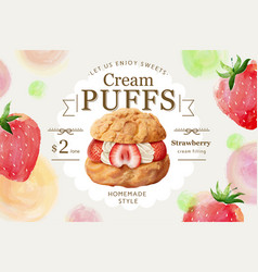 Watercolor Strawberry Cream Puff Ad