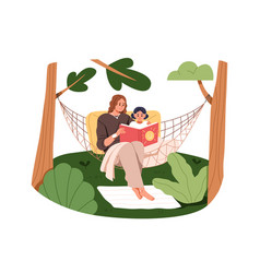 Mother And Kid Relaxing In Garden Sitting