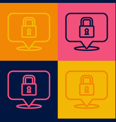 Pop Art Line Lock Icon Isolated On Color