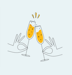 Hand Holding Champagne Clinking Glasses Drawing